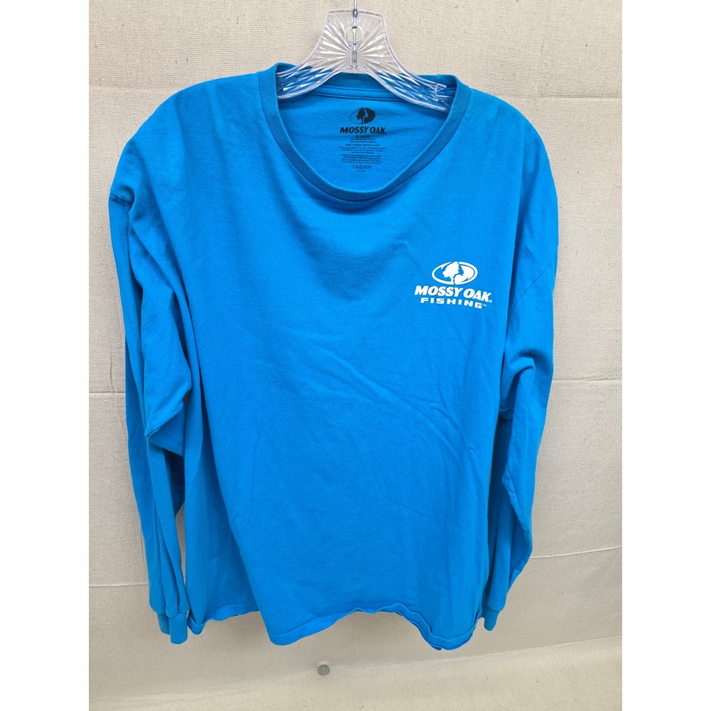 Mossy Oak Fishing Long Sleeve T-Shirt Mens XL Blue Graphic Cotton Outdoor Tee